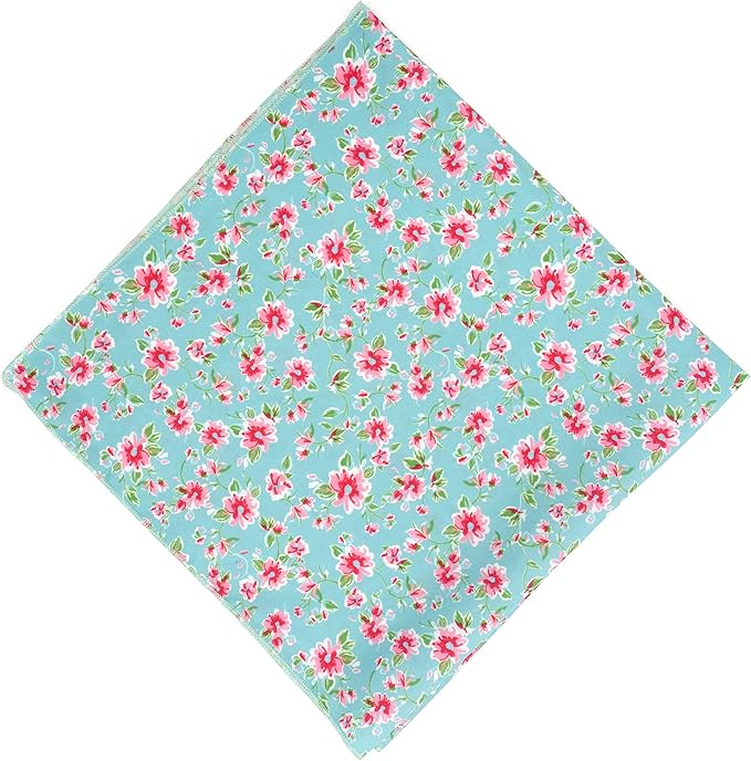 THE WORTHY DOG Classic Tie-Lo Dog Bandana – Soft Cotton Flannel Square Pet Bandana, Watercolor Floral Pattern, Teal, Large