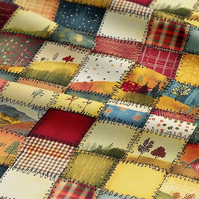 Countryside Landscape Patchwork Cotton Fabric – Premium Turkish Printed Cotton 140 GSM, Pre-Cut 61 x 36.6 Inches, Quilting & Sewing Fabric for Crafts, Home Decor & DIY Projects