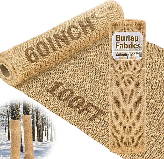 Buryeah 60 Inch x 100 ft Burlap Fabrics Roll Natural Gardening Multipurpose Burlap Weed Barrier Garden Landscape High Density Fabric Jute for Outdoor Home Craft Party Decor Wedding