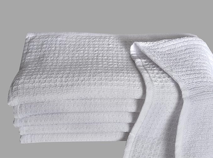 Candy Cottons Dish Towels|Kitchen Dish Cloths Two-Sided Waffle Terry|13x28 Inches 100% Cotton Dish Rags Washing Dishes|Super Absorbent Reusable Quick Drying Dish Towels| 6-Pc Set White