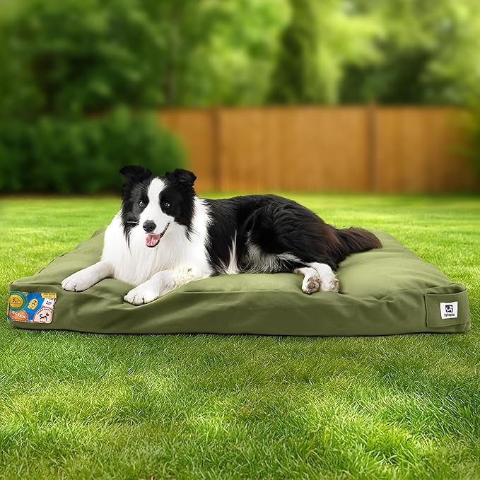 Sytopia 36'' Canvas Indestructible Outdoor Dog Bed with Waterproof Washable Removable Cover for Large and Medium Dogs, Indoor and Patio Pet Pad, Green