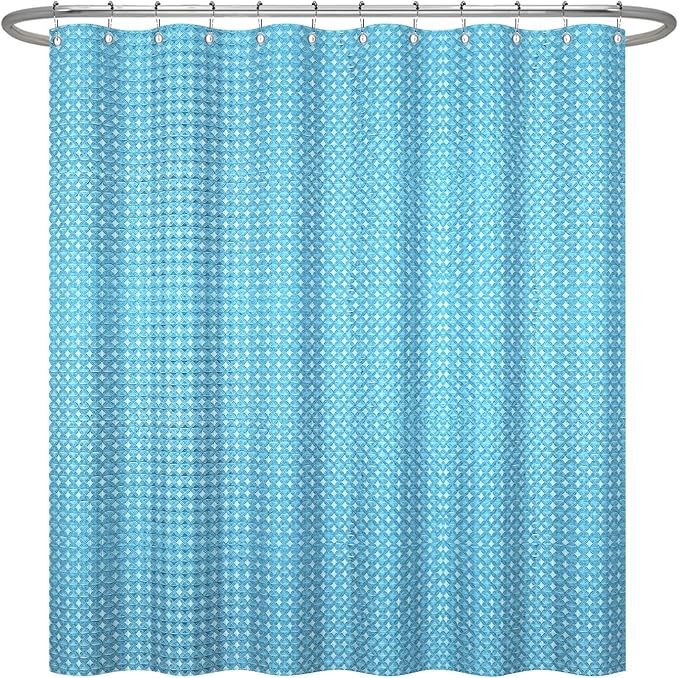 ggaimwf 60x72 Inch Solid Color Shower Curtain for Bathroom Waffle Bath Water Resistant Fabric Curtains Baby Blue Modern Thick Shower Stall Curtain with Metal Hooks