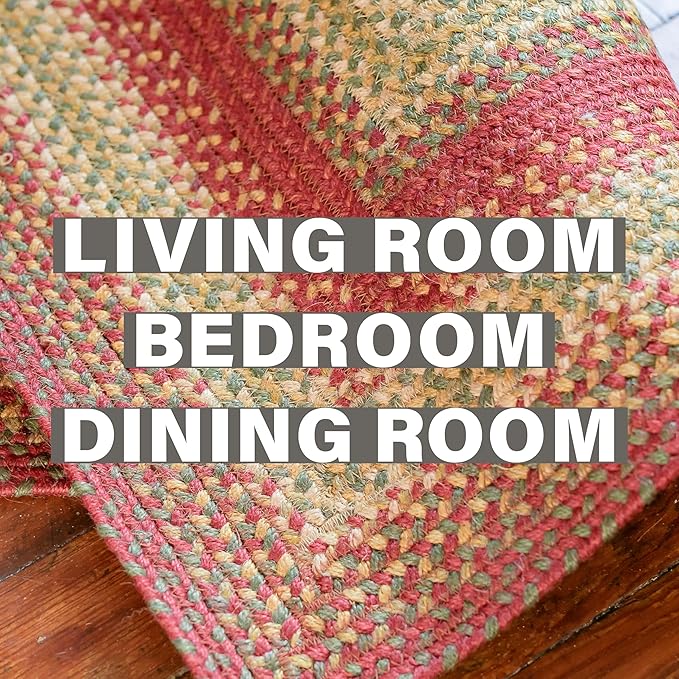 Homespice Cider Barn Red Braided Rugs 8x10' - Oval Jute Country Rugs for Living Room and Dining Room, No-Shed Jute, Pet Friendly, Durable and Easy to Maintain