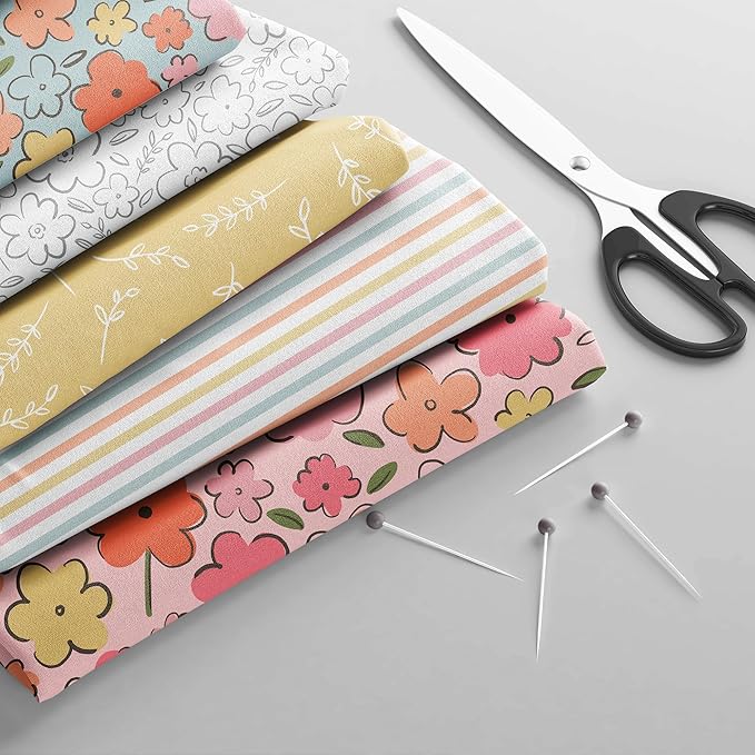 10-Pcs Fat Quarters Fabric Bundles of 100% Soft Cotton, 18" x 22" - Sweet Blooms Floral Fabric Squares for Patchwork, Quilts, Pillow Covers & More - DIY Handmade Crafts & Home Décor