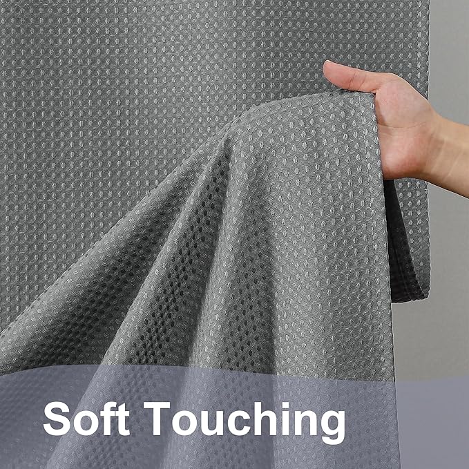 OWENIE Grey Shower Curtain 84 Inches Extra Long, Waffle Weave Heavy Fabric Shower Curtain for Bathroom, Waterproof Soft Hotel Spa Luxury Elegant Bath Curtains, Machine Washable, Grey, 72x84 Inch