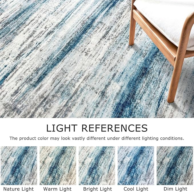 KOZYFLY Modern Abstract Hallway Runner Rug, 2.6x8 Washable Rug Runner Non-Slip Soft Striped Kitchen Runner Rugs, Print Light Blue Carpet Runner for Entryway Bathroom Laundry Room Foyer
