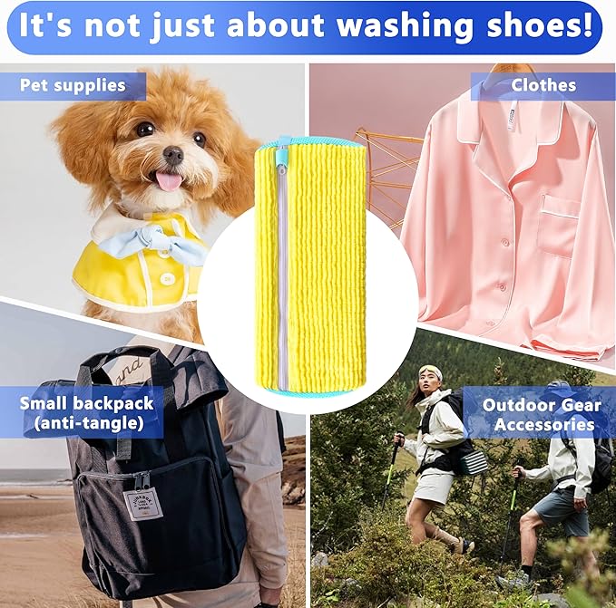 Xinambyh 2Pcs Reusable Shoe Washing Machine Bag for Washer and Dryer:Free Up Hands, Prevent Deformation,shoe bag with Zipper Protection Design, Use for all Shoes,Sports Shoes(Yellow)