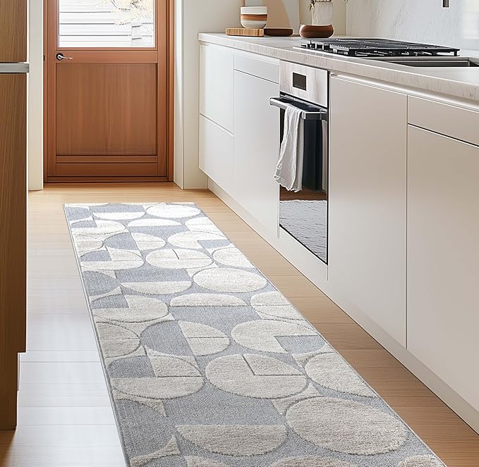 Well Woven Custom Size Hallway & Stair Runner- Harlow Harmony Ivory/Grey 27 Inches Wide x 85 Feet Long Runner (27" x 85') Runner Rug - Modern Geometric Pattern, Ultra-Soft, Easy-Clean