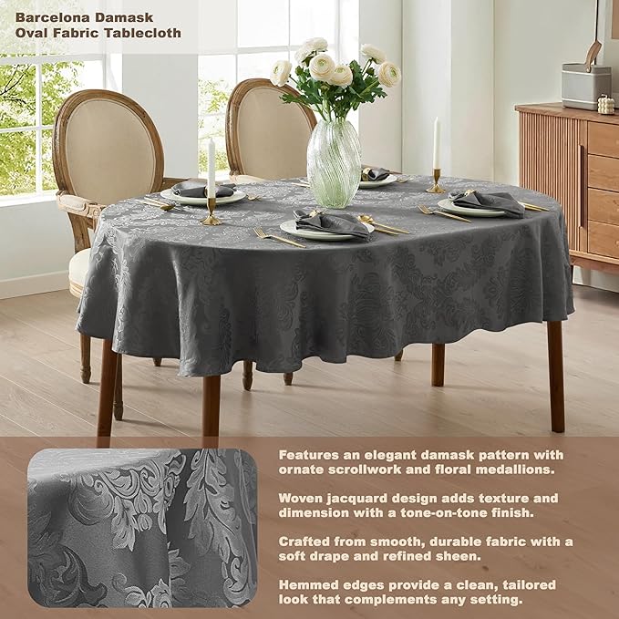 Newbridge Barcelona Damask Fabric Napkins, Set of 4, Grey – No Iron, Soil Resistant Cloth Napkins for Dining, Parties and Holidays