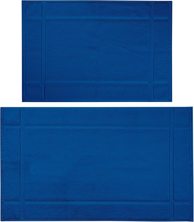 Ample Decor Bath Mats 100% Cotton 24 X 17 & 34 X 20 Inches, Oeko Tex Certified 1350 GSM Solid Construction Thick & Plush, Super Absorbent for Bathroom Floor, Shower – Navy