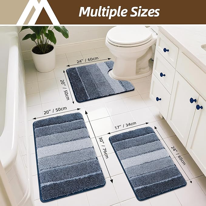 COSY HOMEER Toilet Rugs U-Shaped 24"x20", Ultra Soft Absorbent Bath Mat with Non-Slip TPR Backing, Machine Washable Shaggy Rug for Toilet, Dark Blue