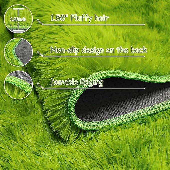 Tie Dyed Grass Green Rug 4x6 ft,Soft Plush Furry Shag Area Rugs Fluffy Fuzzy Carpet,for Bedroom Living Room Indoor Floor Rug Kids Girls Boys Home Decor Aesthetic,Dorm Nursery