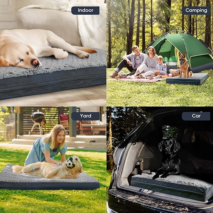 Sytopia Washable 36" Dog Bed for Large Dogs – Double-Sided Plush, Waterproof, Removable Cover, Thick Orthopedic Support, Durable Multi- Size Comfort Clearance Indoor Flat Dog, Dark Grey