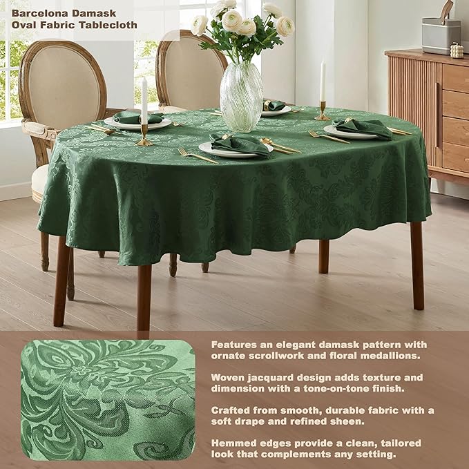 Newbridge Barcelona Damask Fabric Napkins, Set of 4, Hunter Green – No Iron, Soil Resistant Cloth Napkins for Dining, Parties and Holidays