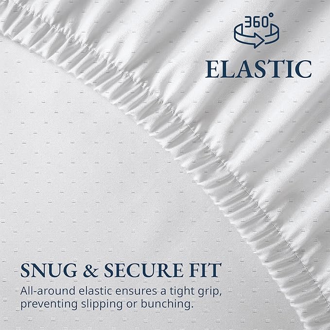 Lane Linen 100% Egyptian Cotton Queen Size Fitted Sheet Only (61"x81" + 16") - Elegant Sateen Weave, Ultra Soft, Breathable, Highly Durable, Deep Pockets Upto 17" - Swiss Dot White