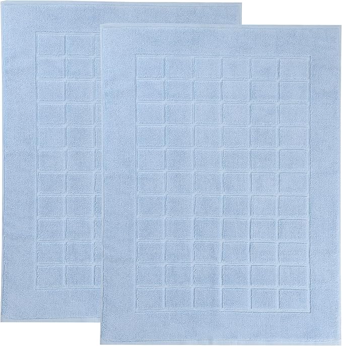 Superior 100% Cotton Bathmat Set, Bath Mats, Bathroom Decor, Shower, Bathtub Essentials, Home Accessories, Small Washable Rug, No Backing, Heavyweight, Nora Collection, Set of 2, 22" x 35", Light Blue