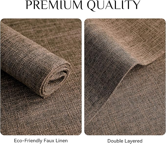 Softalker Faux Linen Placemats Set of 4-12 x 18 Inch, Heat Resistant Double Layered Durable Burlap Farmhouse Place Mats, Non-Slip Washable Rustic Table Mats for Dining, Kitchen, Party（Brown