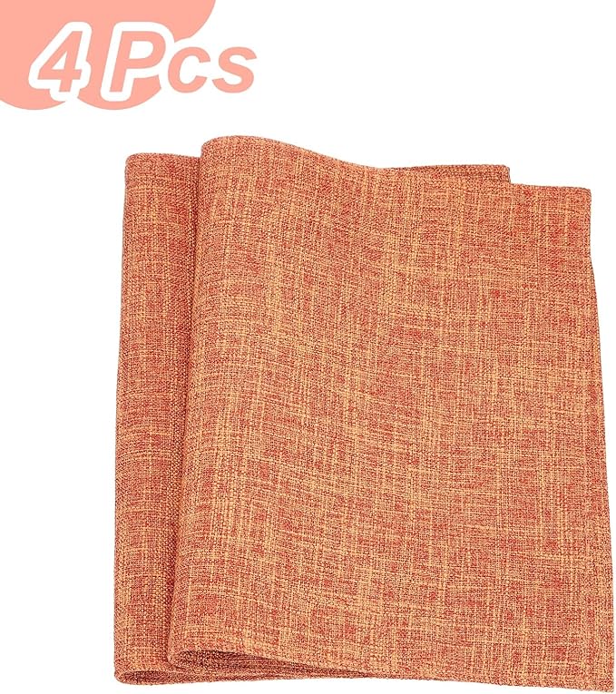 HARFINGTON 4pcs Linen Fabric Placemats 12" x 18" Polyester Rectangle Place Mats Machine Washable Heat Resistant Kitchen Table Mats for Outdoor Indoor Party Family Holiday, Orange
