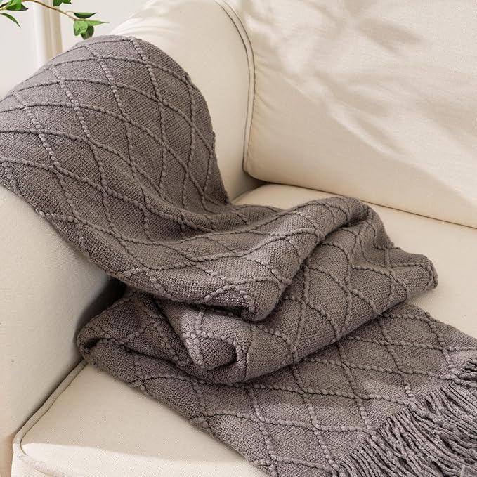 BATTILO HOME Dark Grey Throw Blanket for Couch, Solid Boho Throw Blanket for Home Decor, Bed Throws for Foot of Bed, 50"x60"
