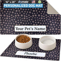 Drymate Personalized Pet Bowl Placemat, Custom Dog & Cat Food Feeding Mat - Absorbent Fabric, Waterproof Backing - Machine Washable/Durable (USA Made) (16" x 28") (Paw Path Tan)