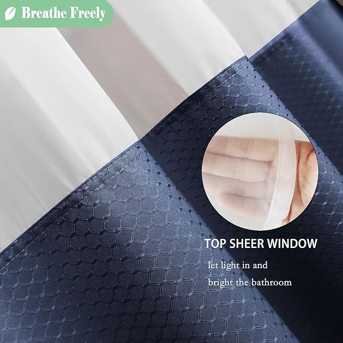 UFRIDAY Waffle Weave Fabric Shower Curtain with Mesh Window, Heavy Duty Decorative Bathroom Curtain with White Pique Pattern, Spa-Like Hotel Luxury, Water-Repellent,72 x 72 Inches