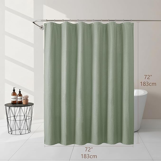 Ebesto Sage Green Shower Curtains for Bathroom, Waffle Embossed Textured Soft Fabric Hotel Shower Bath Curtain, Modern Polyester Water Repellent Machine Washable Bath Decor, 72Wx72L Inches