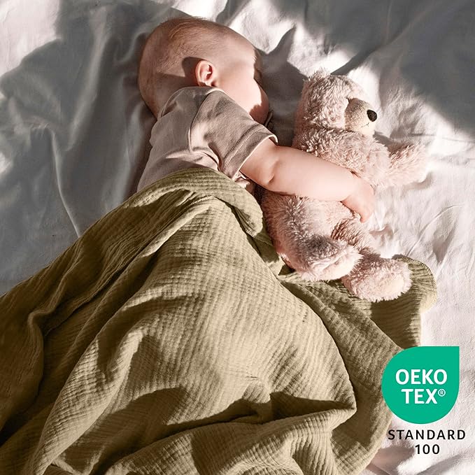 Dreamology Receiving Blanket,Muslin Swaddling Blankets for Newborn Boy, Girl, 2 Pack, Soft and Breathable,100% Cotton Swaddle Blanket,Large Baby Swaddle Blanket, 44 x 44 inches | Olive and Acru