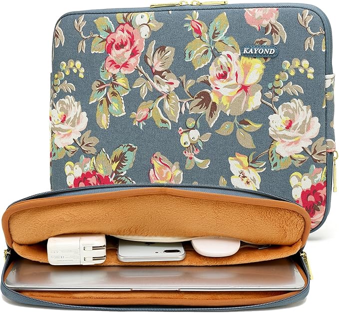 kayond Water-Resistant Canvas 15.6 Inch Laptop Sleeve-Blue Water Hyacinth