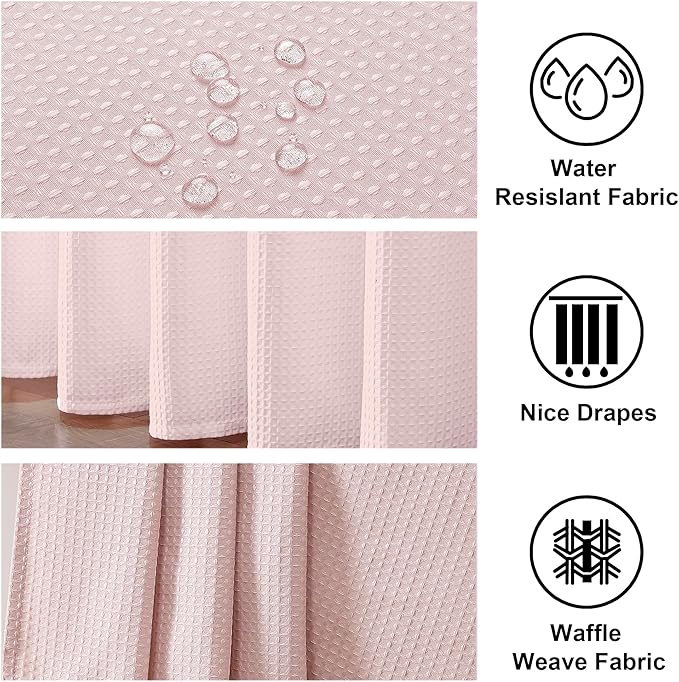 OWENIE Blush Shower Curtain, Stall Small Waffle Weave Heavy Fabric Shower Curtains for Narrow Size Bathroom, Waterproof Soft Hotel Spa Luxury Bath Curtain Set, Machine Washable, Blush, 36x72 Inch