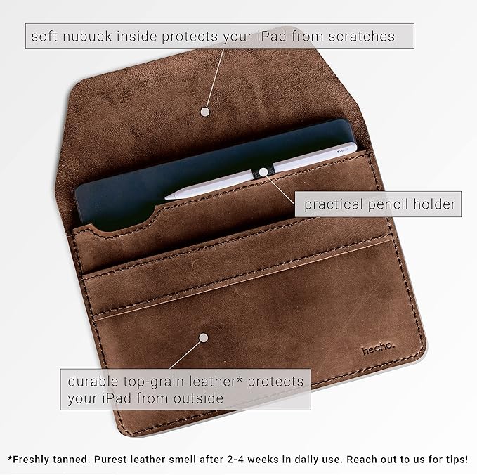 Full-Grain Leather Sleeve for iPad A16, iPad (1-10) & iPad Air (1-5) - Handmade & Fair | Fernando by hecho.