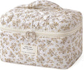 HBselect Christmas Gifts Large Quilted Makeup Bag, Cute Cotton Travel Makeup Bag with Handle, Portable Coquette Floral Make up Bags, Toiletry Organizer Make up Bags for Women Teen Girls Mom