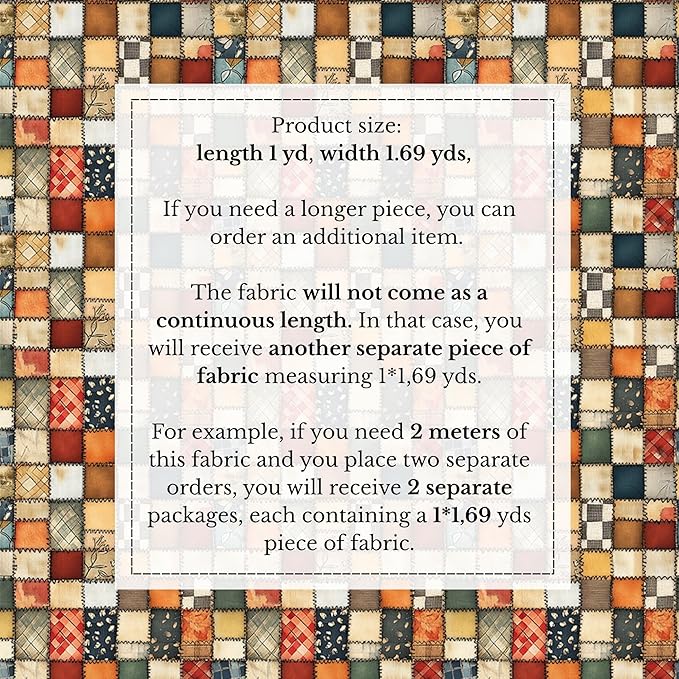 Vintage Patchwork Quilting Fabric Panel – 100% Cotton, 140 GSM, Pre-Cut 61 x 36.6 Inches – Premium Sewing Fabric for Quilts, Pillows, Bags, Baby Items & Crafts – Made in Turkey