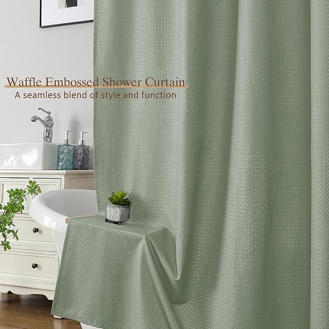Ebesto Sage Green Long Shower Curtain 84 Inch Length 1 Piece, Embossed Textured Soft Fabric Bathroom Shower Curtain, Water Repellent Machine Washable Cloth Hotel Spa Bath Decor, 72Wx84L Inches