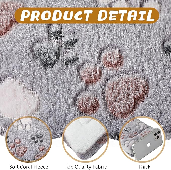 Tuanse 4 Pack Ultra Soft Dog Cat Bed Mat with Cute Prints Reversible Fleece Dog Crate Kennel Pad Cozy Washable Thickened Hamster Guinea Pig Pet Bed Mat for Small Animals(13 x 10 Inches,Light Gray)
