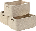 3 Pack Large Storage Basket for Organizing, 17.5"x13.5"x7.5" Woven Basket for Shelves, Closet Cube Storage Bins with Wrapped Handle, Cotton Rope Baskets for Kitchen, Clothes, Toys(Natural)