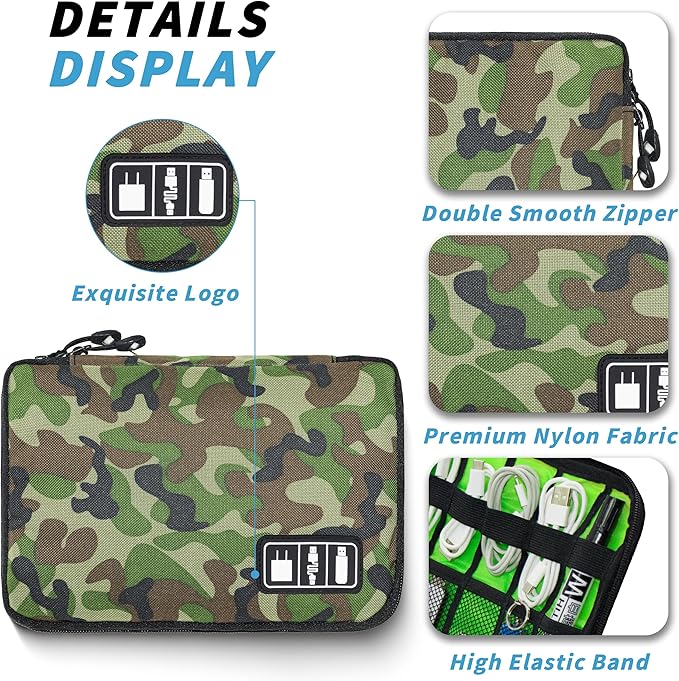 Miavers Electronics Organizer,Travel Cord Organizer Pouch, Portable Cable Organizer Bags,Travel Electronic Accessories Storage Case for Cables, Cords, Charger, Phone (CamouflageGreen)