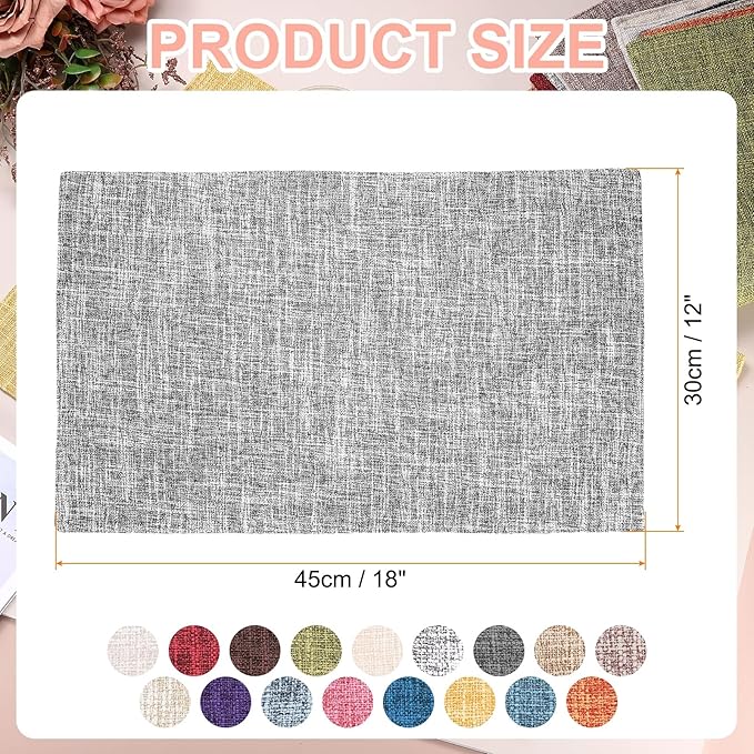 HARFINGTON 4pcs Linen Fabric Placemats 12" x 18" Polyester Rectangle Place Mats Machine Washable Heat Resistant Kitchen Table Mats for Outdoor Indoor Party Family Holiday, Silver Gray