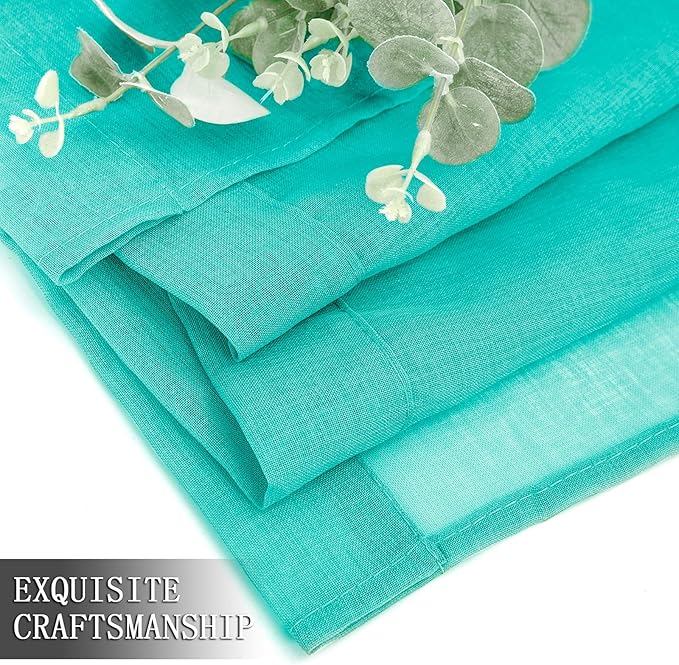 Tollpiz Sheer Curtain Linen Textured Living Room Curtains Sheer Light Filtering Rod Pocket Voile Curtain for Bedroom, 54 x 72 inches Long, Aqua Blue, Set of 2 Panels