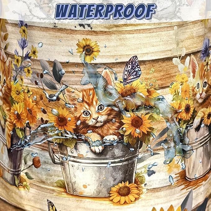 Cats Laundry Hamper Oxford Cloth Sunflowers Animal Cats Laundry Basket With Handle Portable Clothes Storage Basket Foldable Funny Laundry Bag 18.9"x16.5" For Laundry Room/Bedroom/Bathrooms