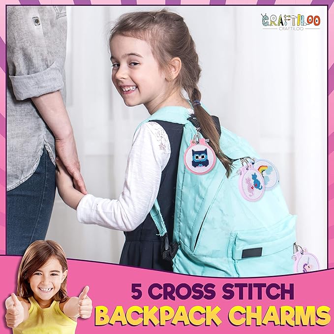 Cross Stitch Kits For Beginners. 5 Stamped Cross Stitch Kits for Kids.Needlepoint Kits For Beginners. Embroidery Kit For Kids. Crossstitch Kit For Beginners. Girls cross stitch kit Backpack Charms