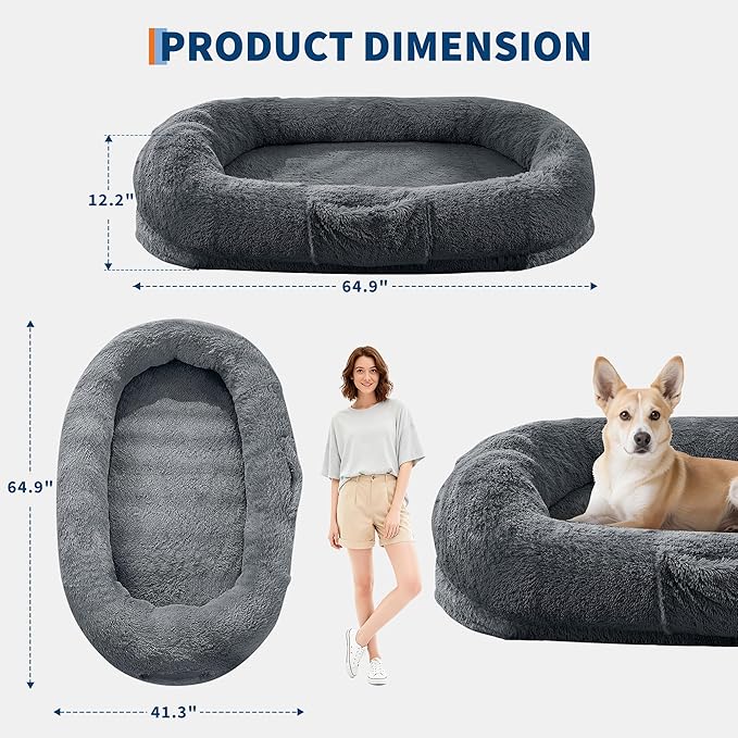 Festisoul Large Plush Dog Bed with Raised Headrest, Orthopedic Pet Bed for Dogs & Cats, Washable Fleece Pet Bed for Large Breeds (19x14x9 Inches)