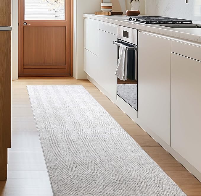 Well Woven Custom Size Hallway & Stair Runner- Harlow Pompeii Ivory 31 Inches Wide x 70 Feet Long Runner (31" x 70') Runner Rug - Modern Chevron Pattern, Ultra-Soft, Easy-Clean