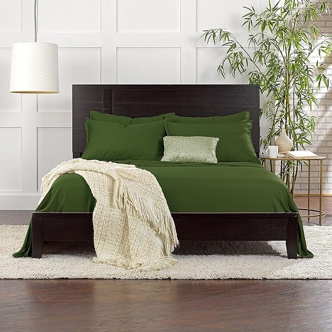 Pure Bamboo Twin Sheets, Genuine 100% Organic Viscose Derived from Bamboo Bed Sheet Set, Luxuriously Soft & Cooling, Double Stitching, 2 Year Quality Promise (Twin, Pesto)