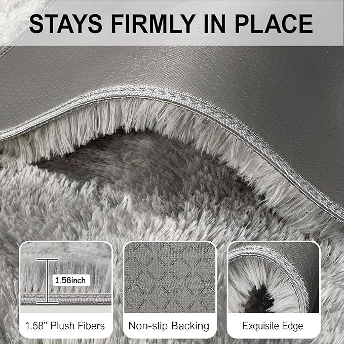 2x3 ft Shaggy Tie Dyed Grey Rug Small,Fluffy Furry Area Rugs for Living Room Door Entryway Indoor Inside Front Entrance Dog Mat Anti Skid Extra Comfy Fuzzy Floor Carpet for Home Decorative