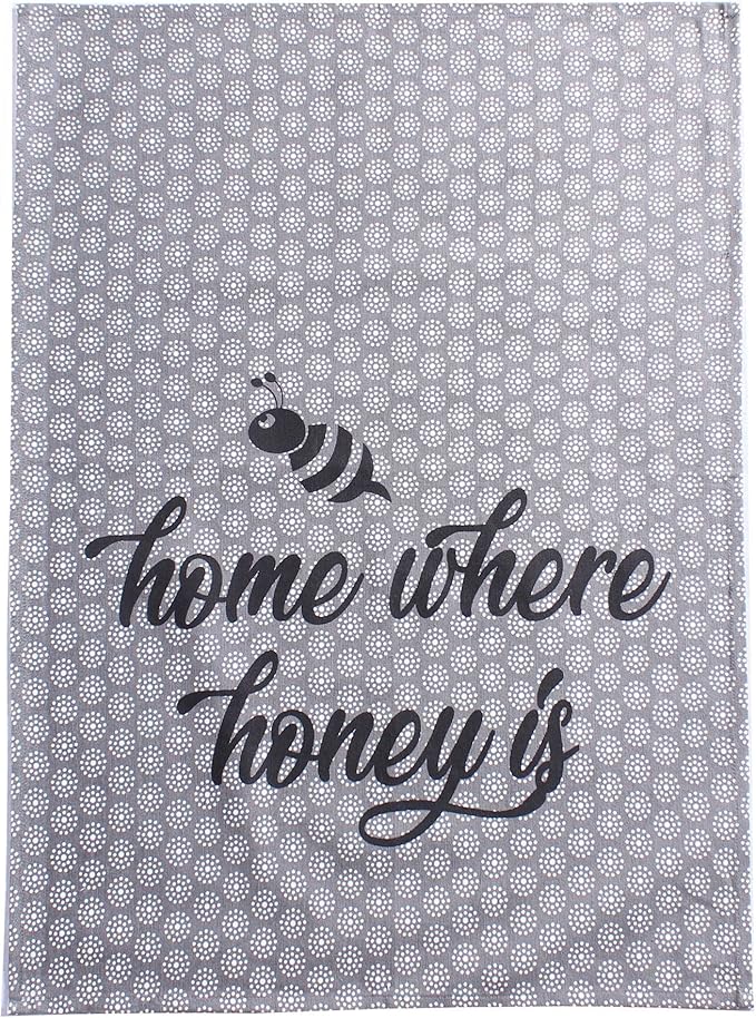 ACCENTHOME Cotton Kitchen Towels Set of 4 - Absorbent Dish Towels Set | Tea Towels | Bar Towels | Bee Grey Yellow Kitchen Dish Towels - Multi Purpose Kitchen Linen, Drying Dish Hand Towels 20x28