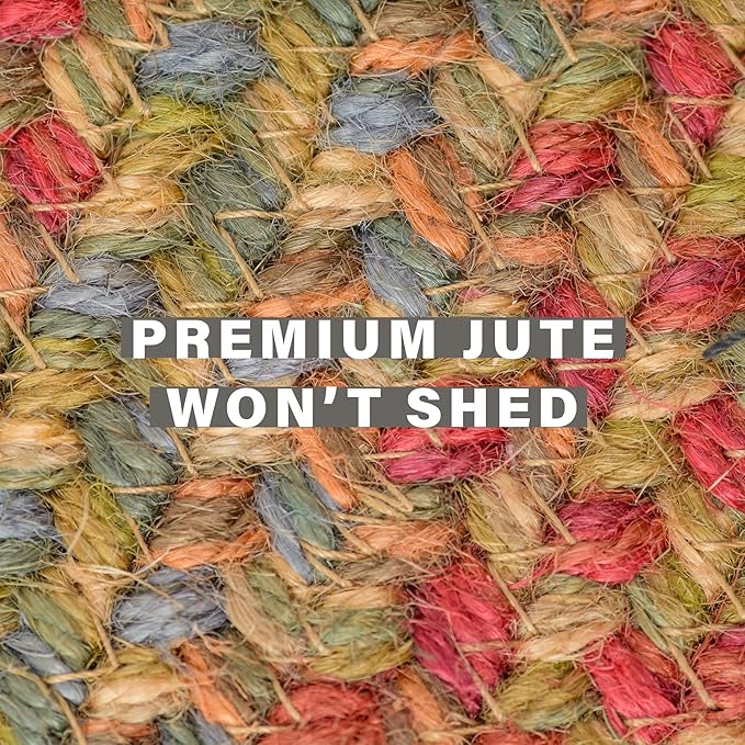 Homespice Azalea Multicolor Jute Rug 27x45 - Country Style Oval Braided Rugs for Kitchen and Bathroom, Reversible, No Shed Jute for Easy Maintenance