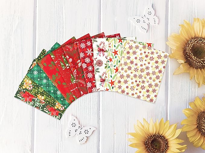 Craftido -25 Options- 100% Cotton Quilting Fabric Bundles 10pcs Fat Quarters 18”x21”-Medium Weight 5.2 oz- Soft Cotton for Quilting, Sewing Project, Patchwork, DIY Crafts – Winter Christmas
