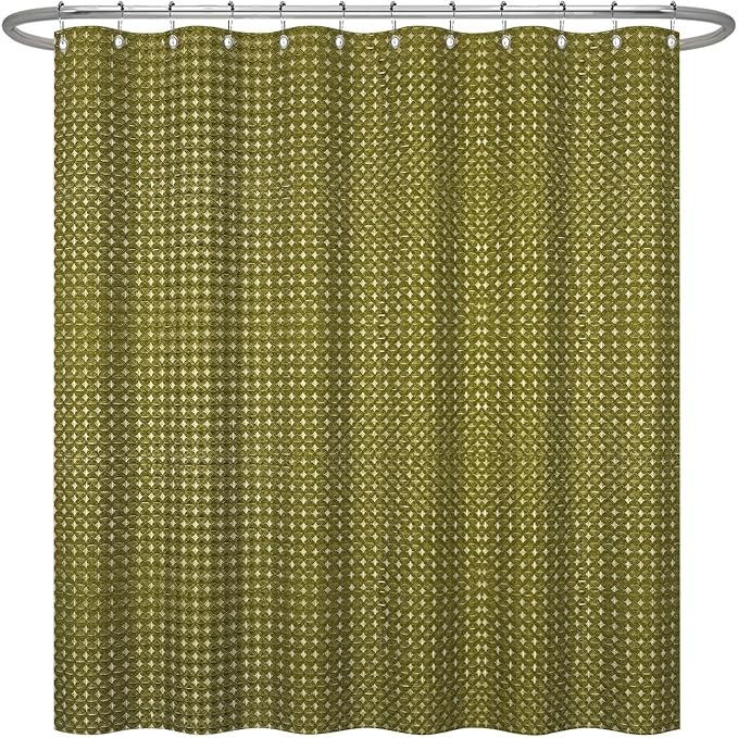 ggaimwf 72x72 Inch Solid Color Shower Curtain for Bathroom Waffle Bath Water Resistant Fabric Curtains Olive Modern Thick Shower Stall Curtain with Metal Hooks