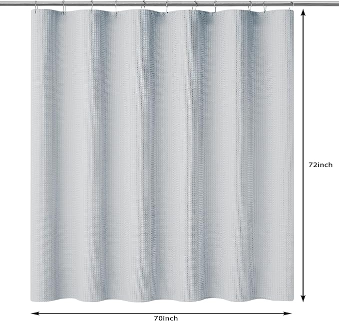 Indecor Home Luxury Waffle Weave Shower Curtain Elegant Hotel Style Fabric for Bathroom, Water Repellent, Machine Washable Light Grey Waffle