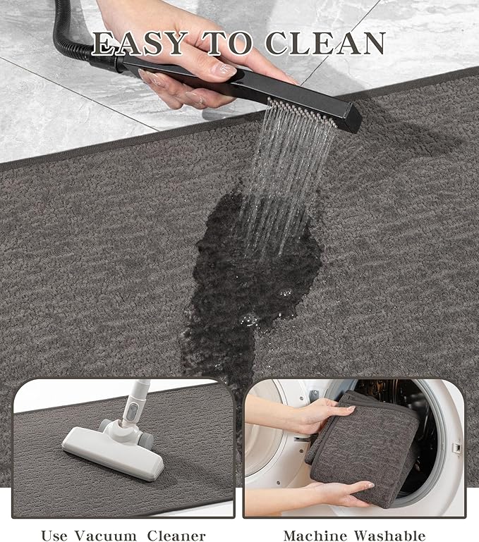 chakme Bathroom Rugs Mat 59x24, Ultra Thin Non Slip Bath Mat Quick Dry Absorbent Bath Mat for Bathroom Floor, (Dark Grey, 59"x24")